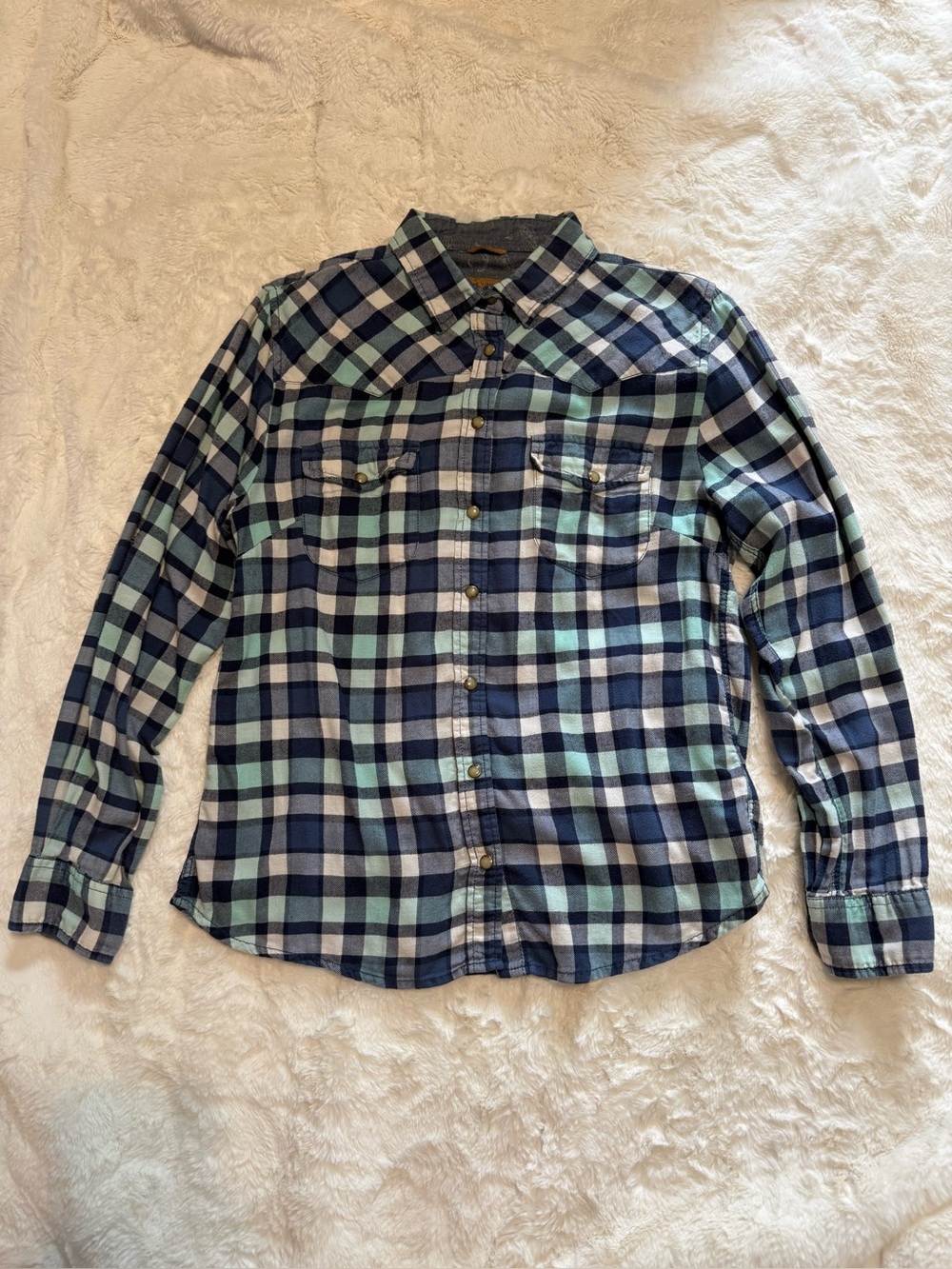 Jachs Girlfriend Women’s Navy & Mint Plaid Button-Up Shirt